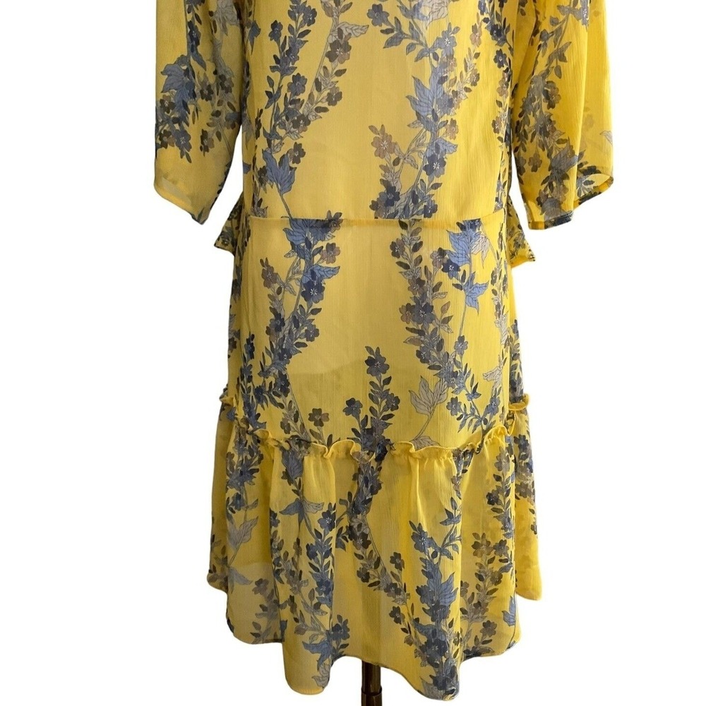 BCBGMAXAZRIA Yellow Gray Floral Ruffle Tiered V-Neck Midi Dress XXS - Picture 13 of 13